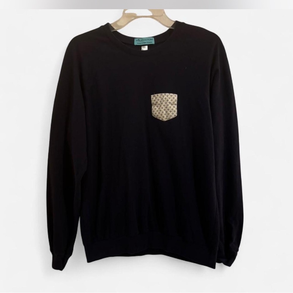 Nola Couture sz L navy pique pullover fleur de lis Patterned Pocket